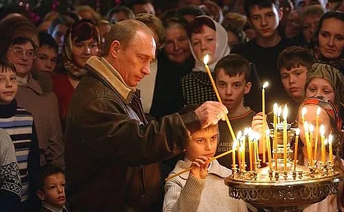 President Vladimir Putin during the Christmas service, 2005