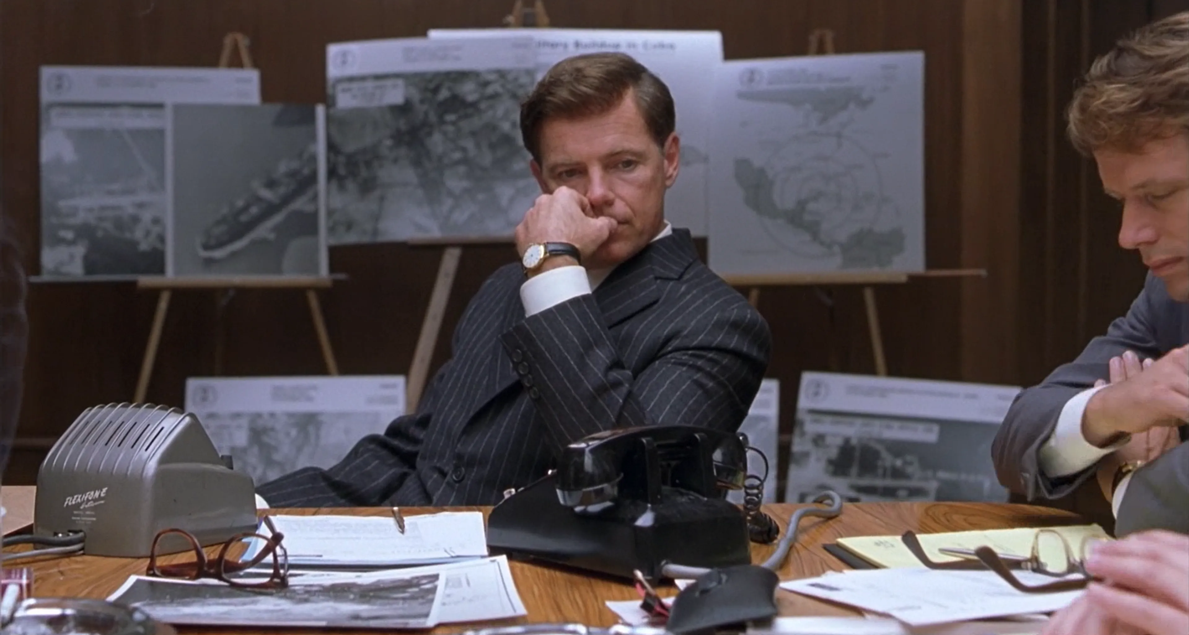 President Kennedy ponders how to avoid war. A still from the film.